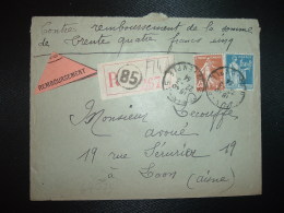 LR CR TP PAIX 1F50 + SEMEUSE 25c OBL.22-3 34 PARIS 85 - Tarifs Postaux