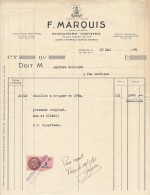 Ancienne Facture Chocolaterie Confiserie F MARQUIS Paris 1946 - Alimentos