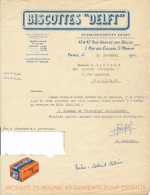 Ancienne Facture Biscottes DELFT Paris 1946 - Alimentos