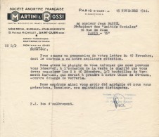 Ancien Courrier Maison Martini Rossi Saint Ouen 1944 - Alimentaire
