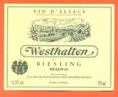 étiquette Vin D'alsace Riesling Reserve Cave De Westhalten - 37,5 Cl - Riesling