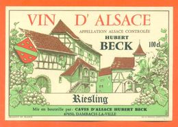 étiquette Ancienne Vin D'alsace Riesling Hubert Beck à Dambach La Ville - 100 Cl - Riesling