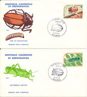 New Caledonia FDC 21-2-1977 Complete Set Of 2 On 2 Covers Beetle And Grasshopper With Cachet - FDC