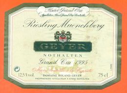 étiquette Vin D'alsace Riesling Muenchberg Grand Cru 1995 Geyer à Nothalten - 75cl - Riesling