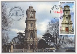 TURQUIE,TURKEI TURKEY HISTORIC CLOCK TOWERS DOLMABAHCE FIRST DAY POSTCARD - Covers & Documents