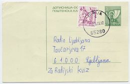 YUGOSLAVIA 1984 Posthorn 5 D. Stationery Card Used With Additional Franking.  Michel  P185 - Entiers Postaux