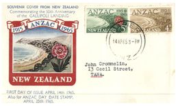 (999) New Zealand - FDC Cover NZ ANZAC 1965 - FDC