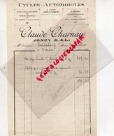 71- JONCY - RARE FACTURE CLAUDE CHARNAY- CYCLES AUTOMOBILES- VELO MOTO AUTO- 1932 - Cars
