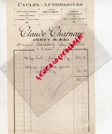 71- JONCY - RARE FACTURE CLAUDE CHARNAY- CYCLES AUTOMOBILES- VELO MOTO AUTO- 1932 - Auto's