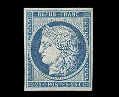 ** N°4 - 25c Bleu - Qques Tâches Jaunes - Signé Calves- TB - 1849-1850 Ceres