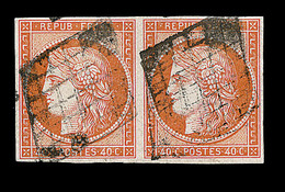 O N°5 - 40c Orange - Paire - Signé Calves - TB - 1849-1850 Cérès