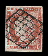 O N°7a - 1F Vermillon Vif - Obl. Grille - Jolie Nuance - TB - Certificat Calves + Signature - 1849-1850 Cérès