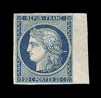 (*) N°8 - 20c Bleu Foncé - BDF - Variété Trait Blanc Derrière La Tête - Signé Thiaude - TB - 1849-1850 Ceres
