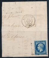 F N°14Ad - 20c Bleu Sur Vert - Obl PC 346 + T15 Belfort (66) - 25 Juil 55 - Sur Partie De Lettre - TB - 1853-1860 Napoleone III