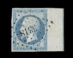 O N°14Ai - 20c Bleu - Type I - BDF Avec Filet D'encadrement - Signé JF Brun - TB - 1853-1860 Napoléon III