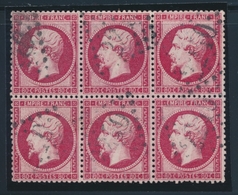 O N°24a - 80c Rose Foncé - Bloc De 6 - Petite Fente S/1 T.- Sinon TB - 1862 Napoleon III