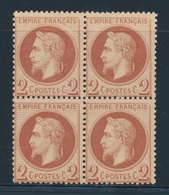 ** N°26 - 2c Rouge Brun - Bloc De 4 - TB - 1863-1870 Napoleon III With Laurels