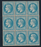 ** N°29B - 20c Bleu - Type II - Bloc De 9 - TB - 1863-1870 Napoléon III Lauré