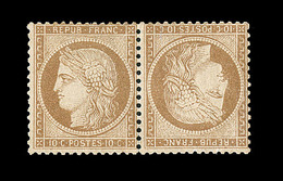 * N°36b - 10c Bistre - Paire - Tête Bêche - Comme ** - Signé Calves - TB - 1870 Beleg Van Parijs