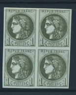 ** N°39Ab - 1c Olive Foncé - RI - Bloc De 4 - TB - 1870 Bordeaux Printing