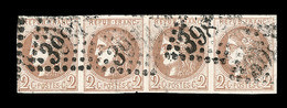 O N°40Bc - 2c Chocolat Foncé - Bde De 4 - Obl. GC 3987 - Petite Froissure - Mais Nuance Rare - Certif. Calves - 1870 Emisión De Bordeaux