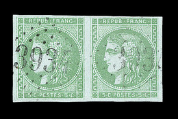 O N°42Bi - Paire - Vert émeraude Clair - Obl. GC 3934 - Signé Baudot - TB/SUP - 1870 Bordeaux Printing
