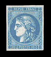 * N°46B - 20c Bleu - Type III - R2 - Signé JF Brun + Variété Trait Blanc - TB - 1870 Bordeaux Printing