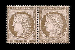 * N°55c - 15c Et 10c - Se Tenant - Signé Brun - TB - 1871-1875 Ceres