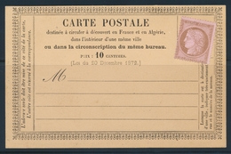 CP N°58 - 10c Brun S/rose - Perforé CA - Neuf S/carte Annonce Série 1234 - Rare - TB - 1871-1875 Cérès