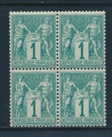 ** N°61 - 1c Vert - Bloc De 4 - Signé Calves - TB - 1876-1878 Sage (Tipo I)