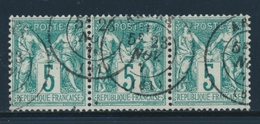 O N°64 - 5c Vert - Bde De 3 - Signé Calves - TB - 1876-1878 Sage (Type I)