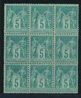 ** N°75 - 5c Vert - Bloc De 9 - TB - 1876-1878 Sage (Typ I)