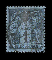 O N°84 - 1c Noir S/Bleu De Prusse - 2 Dents Un Peu Courtes - B - 1876-1878 Sage (Typ I)