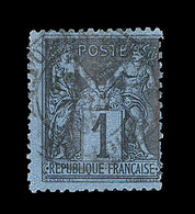 O N°84 - 1c Noir S/Bleu De Prusse - Pli S/une Dent D'angle - 1876-1878 Sage (Typ I)