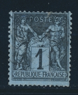 O N°84 - 1c Noir S/bleu De Prusse - Fente Et Pli D'angle - 1876-1878 Sage (Typ I)