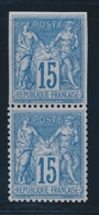 * N°90 - 15c Bleu - Paire - Dt 1 Ex ND Accidentel - Signé - TB - 1876-1878 Sage (Type I)