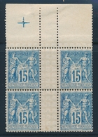 ** N°101 - 15c Bleu - Bloc De 4 - BDF + Croix De Repère - Sans Mill. - TB - 1876-1878 Sage (Typ I)