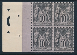 **/* N°103 - Bloc De 4 - BDF Avec Perfo De Contrôle - 2 Ex ** - TB - 1876-1878 Sage (Typ I)