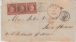 LAC N°6 - Bde De 3 - Obl. Grille Sans Fin - 31/10/51 - Pr ST THOMAS - Via Southampton - Certif. Scheller - TB - 1849-1876: Classic Period