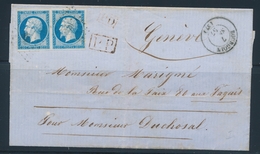 LAC N°14A - Paire - Obl. PC - T15 BOURGOIN - 7/9/57 + PP En Rouge - Double Port (paiement En Numéraire) - Pr Genève - TB - 1849-1876: Klassieke Periode