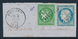 F AFFRANCHISSEMENT SEPTEMBRE 1871 N°37, 42B - Obl. GC + T16 Dieulefit - 3/Sept/71 - TB - 1849-1876: Periodo Classico