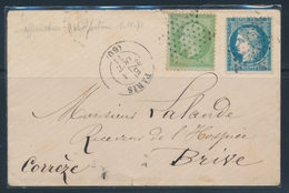 L AFFRANCHISSEMENT SEPTEMBRE 1871 N°20, 37 - Obl. Étoile Muette + Paris Levée 5 - 1/10/1871 - Pr Brive - B/TB - 1849-1876: Période Classique