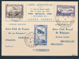 CP N°6c - Obl. Grd Cachet Expo PARIS 19/11/1930 - S/carte Aéropostale + T. Belge - Obl. Bruxelles - TB - 1927-1959 Postfris