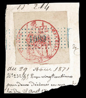 F N°14 - Timbre De Dimension - 1F Rouge Orange (Découpé En Carré) - Emission Provisoire De LILLE De 1871 - Certif. JF Br - Otros & Sin Clasificación