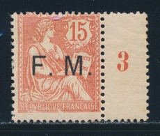 * N°2 - 15c Vermillon + Mill. 3 (côté Droit) - TB - Militaire Zegels