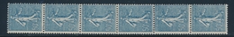 ** N°7 - 50c Bleu Semeuse Lignée - Roulette De 6 Ex - TB - Rollo De Sellos