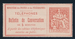 (*) TELEPHONE N°4 - 50c Rouge S/rose - TB - Telegraaf-en Telefoonzegels