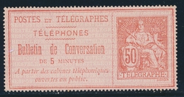 (*) TELEPHONE N°9 - 50c Rouge S/rose - TB - Télégraphes Et Téléphones