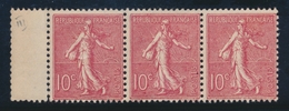 ** N°129 - Bde De 3 - BDF - Impression Recto-verso Partielle - TB - Unused Stamps