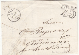 LAC T15 Barr - 1852 - Pour Audincourt - Taxe 25 Dt - Verso Ambulant Strasbourg à Bâle - TB - Lettres & Documents